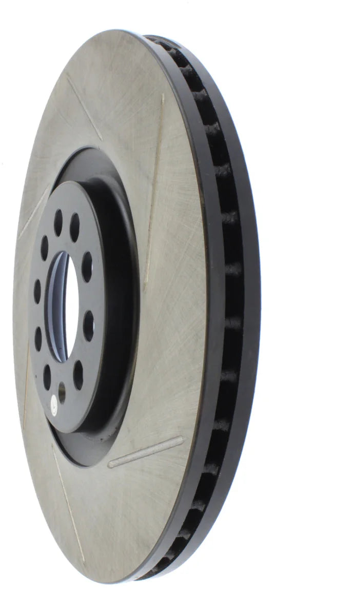StopTech Power Slot 3/99-06 Audi TT/00-06 TT Quattro / 03-05 VW Golf GTi Left Front Slotted Rotor - Side View
