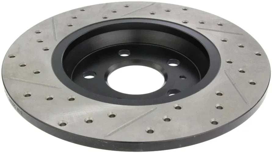 StopTech Power Slot 09-10 Audi A4/A4 Quattro / 08-10 A5 / 10 S4 Rear Left Drilled & Slotted Rotor - Side View