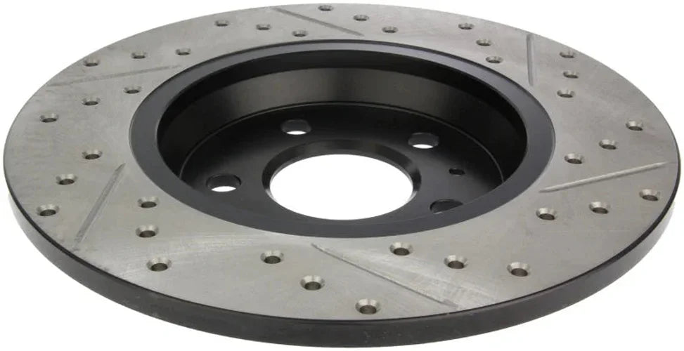StopTech Power Slot 09-10 Audi A4/A4 Quattro / 08-10 A5 / 10 S4 Rear Right Drilled & Slotted Rotor - Side View