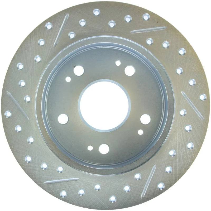 StopTech Select Sport 06-15 Honda Civic Si Slotted and Drilled Left Rear Rotor - Back View