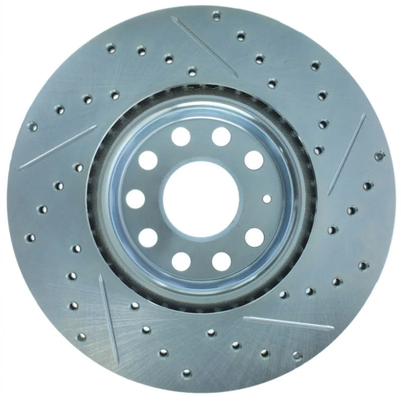 StopTech Select Sport 06-17 Volkswagen Jetta Slotted & Drilled Front Right Rotor - Back View