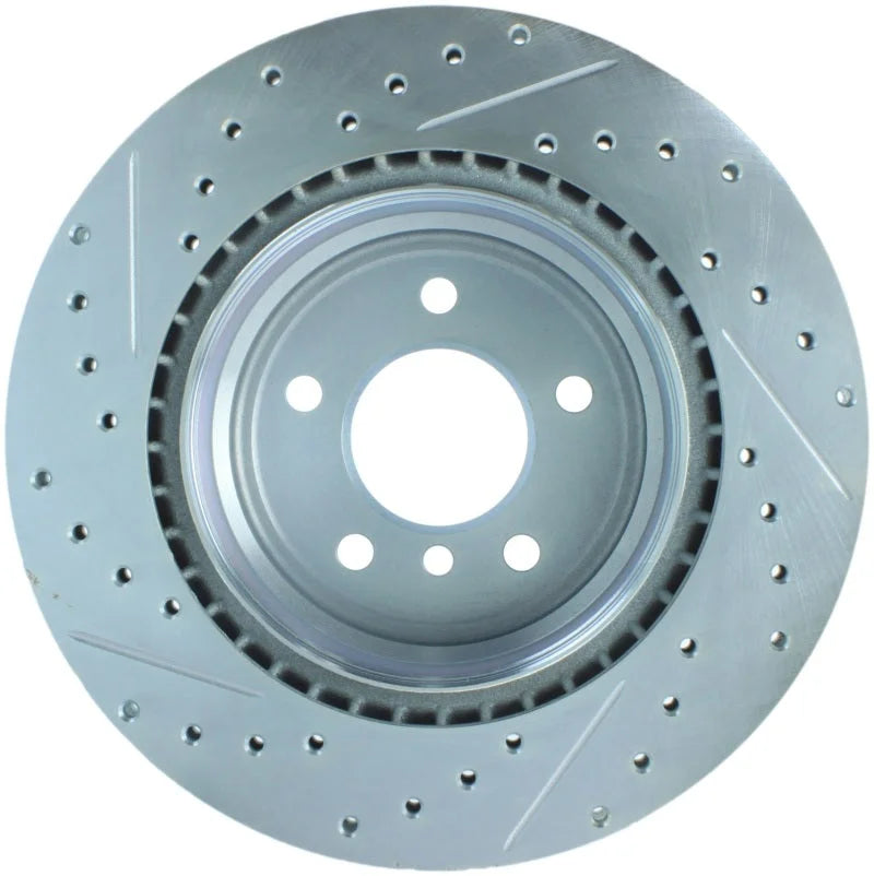StopTech Select Sport 07-13 BMW 335i Slotted & Drilled Vented Left Rear Brake Rotor - Back View