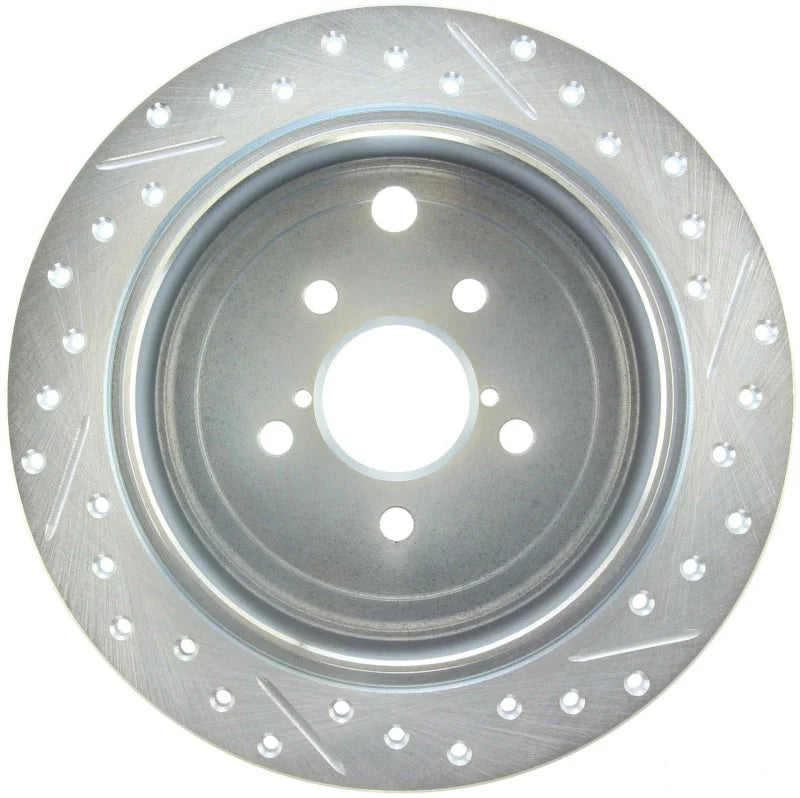 StopTech Select Sport 09-13 Subaru Forester Slotted and Drilled Right Rear Rotor - Back View
