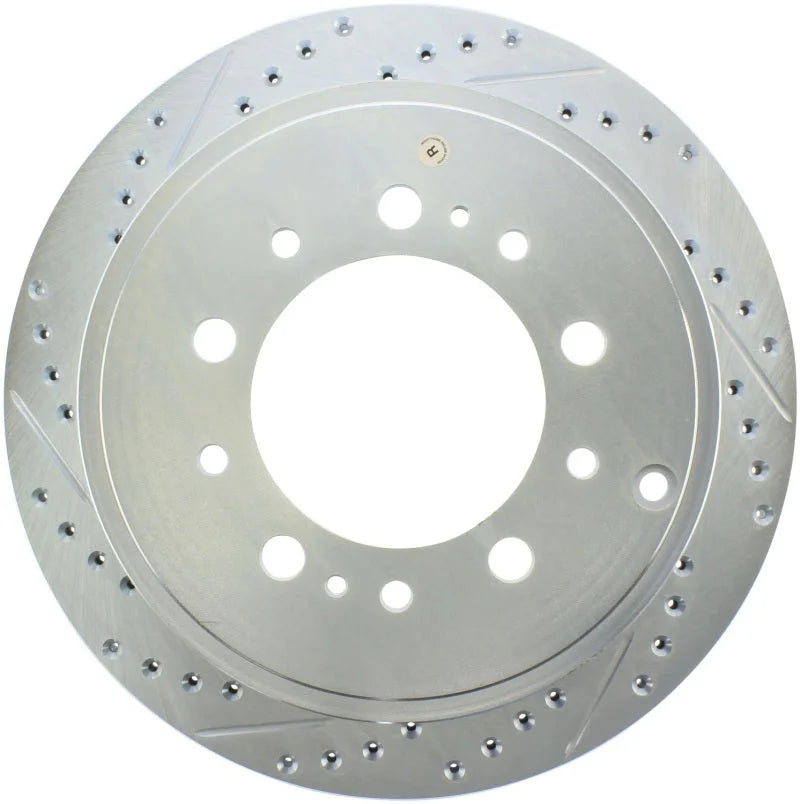 StopTech Select Sport 13-17 Toyota Land Cruiser Drilled / Slotted Rear Passenger-Side Brake Rotor - Side View