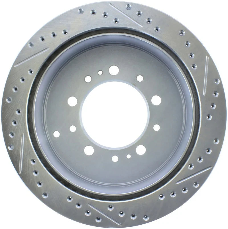 StopTech Select Sport 13-17 Toyota Land Cruiser Drilled / Slotted Rear Passenger-Side Brake Rotor - Back View