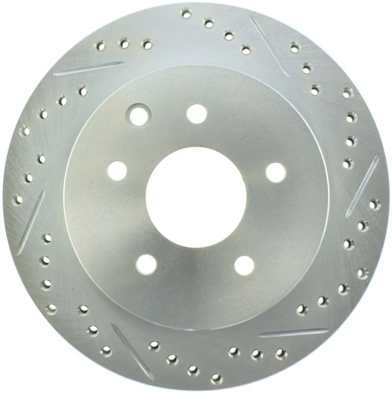 StopTech Select Sport Nissan Slotted and Drilled Left Rear Rotor - Side View