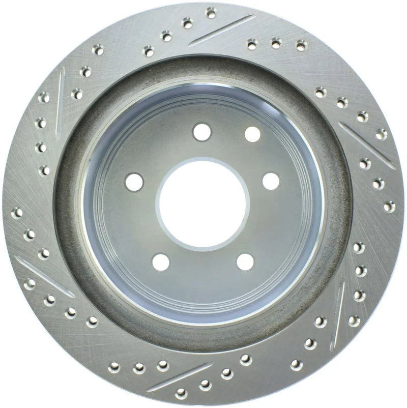 StopTech Select Sport Nissan Slotted and Drilled Left Rear Rotor - Back View