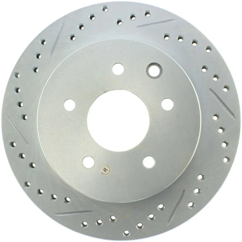 StopTech Select Sport Nissan Slotted and Drilled Right Rear Rotor - Side View