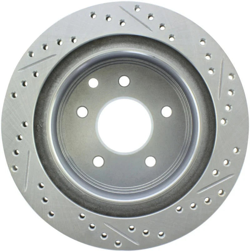 StopTech Select Sport Nissan Slotted and Drilled Right Rear Rotor - Back View
