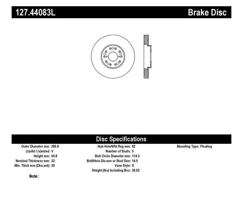 StopTech Slotted & Drilled Front Left Rotor fits 1993-2005 Lexus GS300 / 1998-2000 Lexus GS400 / 2001-2005 Lexus GS430 / 2...