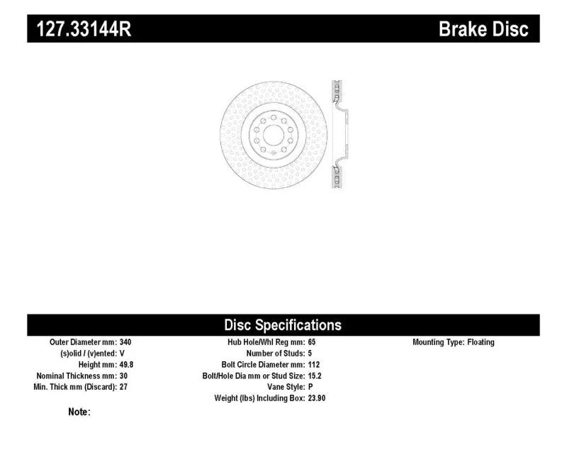 StopTech Slotted & Drilled Sport Brake Rotor - Back View