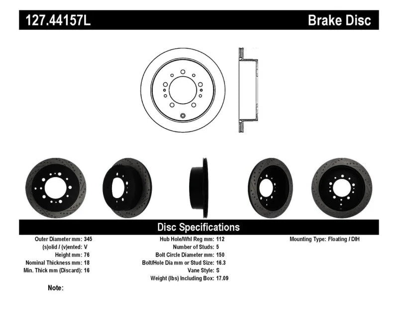 StopTech Slotted & Drilled Sport Brake Rotor - Back View