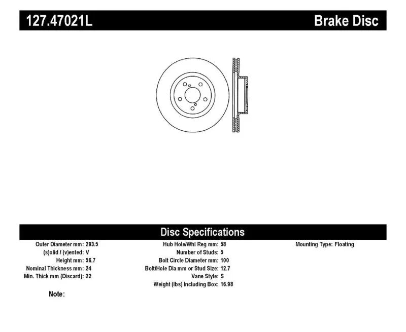 StopTech Slotted & Drilled Sport Brake Rotor - Side View