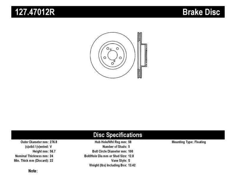 StopTech Slotted & Drilled Sport Brake Rotor - Back View