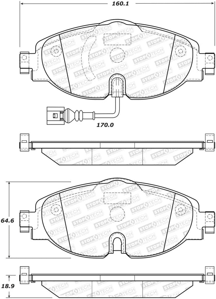 StopTech Street Brake Pads - Front - Side View