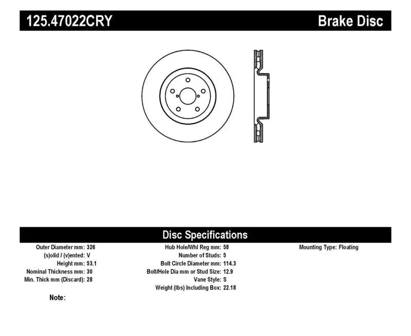 Stoptech 05-07 Subaru Impreza WRX Sti Front High Carbon CRYO-STOP Rotor - Main Product View