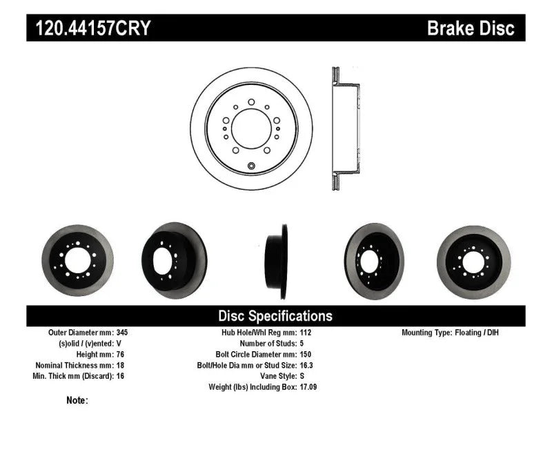 Stoptech 08-17 Toyota Land Cruiser / 08-17 Lexus LX Rear Premium Cryo Rotor - Detail View