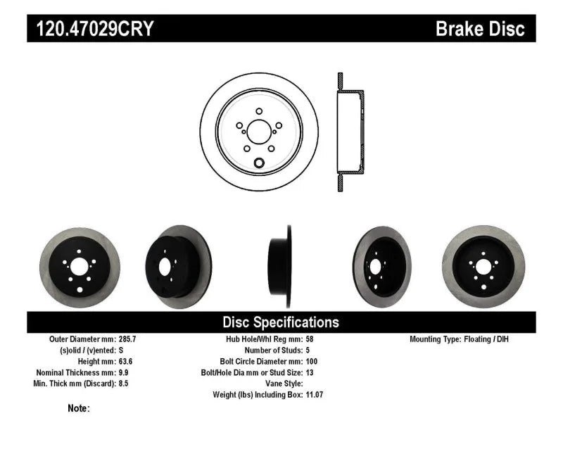 Stoptech 09-10 Subaru Forester / 08-10 Impreza/WRX Rear CRYO-STOP Rotor - Back View