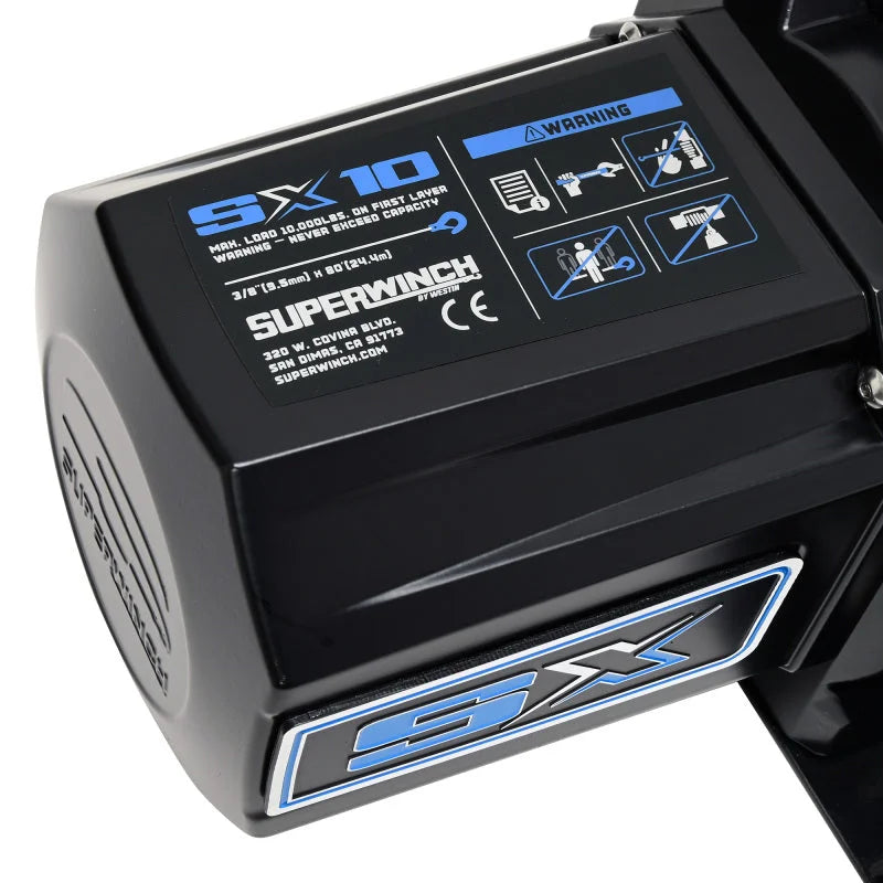 Superwinch 10000 LBS 12V DC 3/8in x 80ft Synthetic Rope SX10SR Winch - Semi Gloss Black - Side View