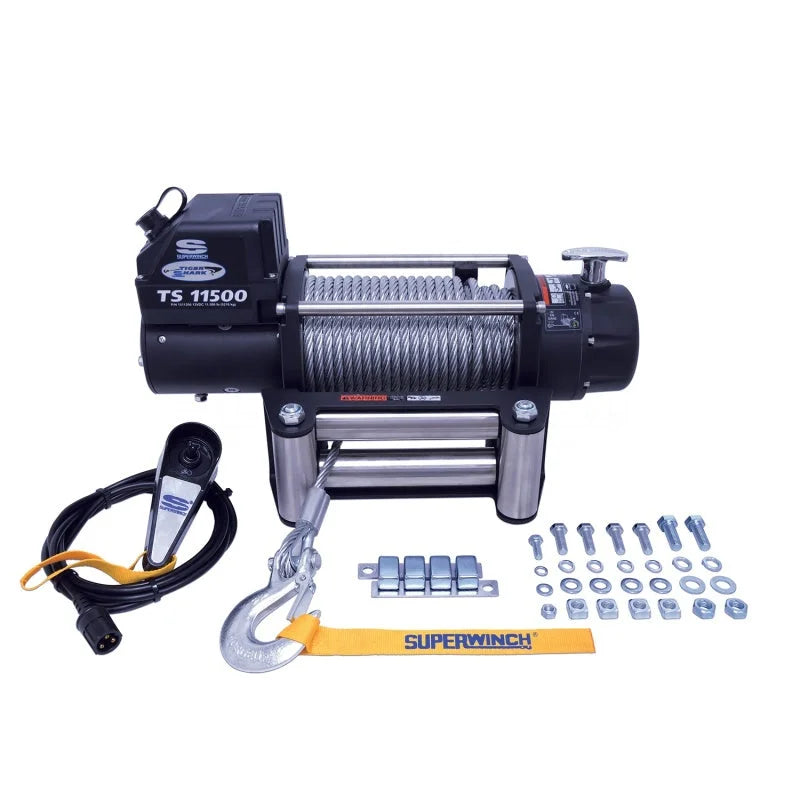 Superwinch 11500 LBS 12V DC 3/8in x 84ft Steel Rope Tiger Shark 11500 Winch - Side View