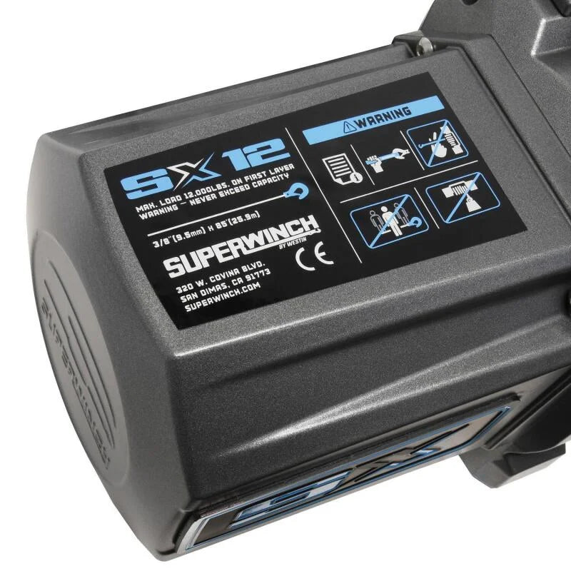 Superwinch 12000 LBS 12V DC 3/8in x 85ft Wire Rope SX 12000 Winch - Graphite - Side View