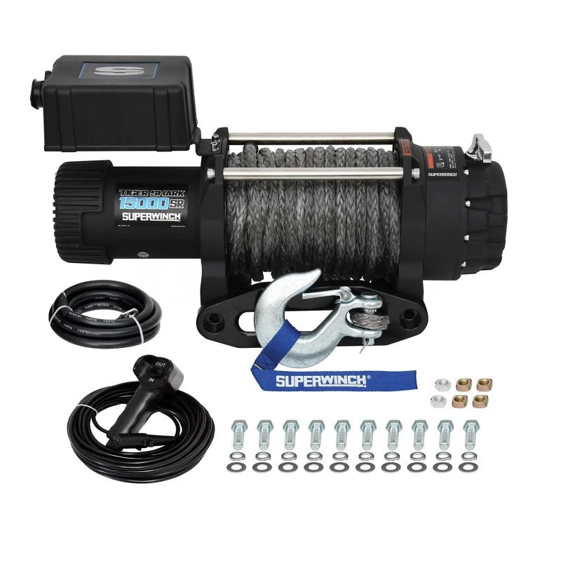 Superwinch 15000 LBS 12V DC 15/32in x 78ft Synthetic Rope Tiger Shark 15000SR Winch - Back View