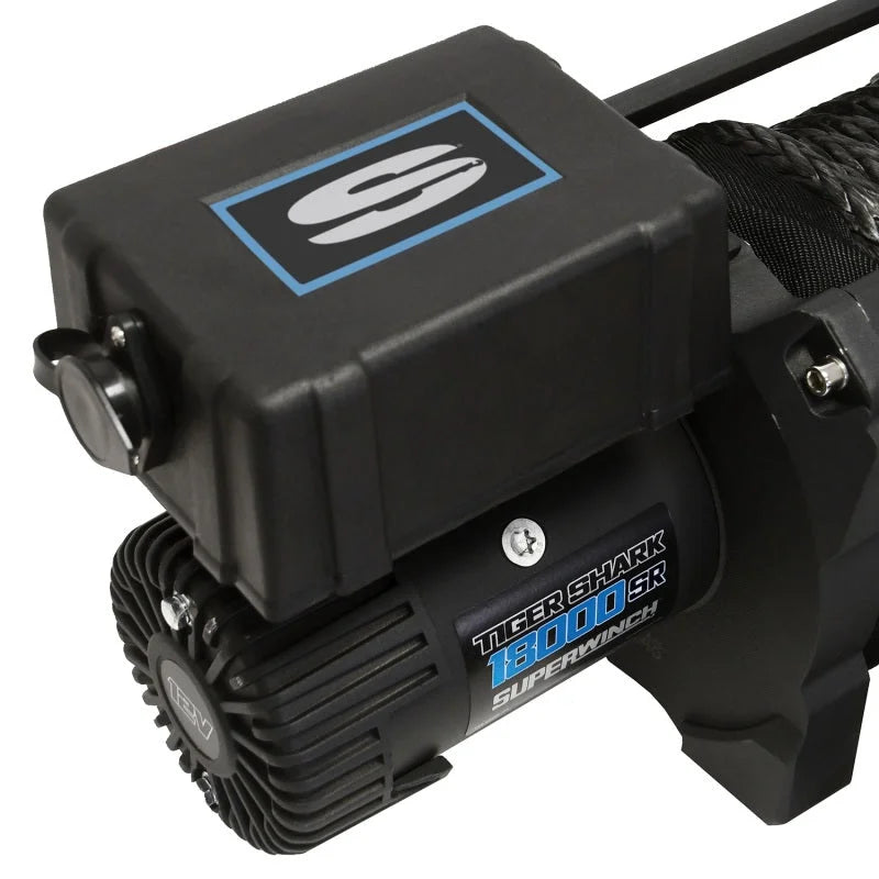 Superwinch 18000 LBS 12V DC 33/64in x 79 ft Synthetic Rope Tiger Shark 18000SR Winch - Back View