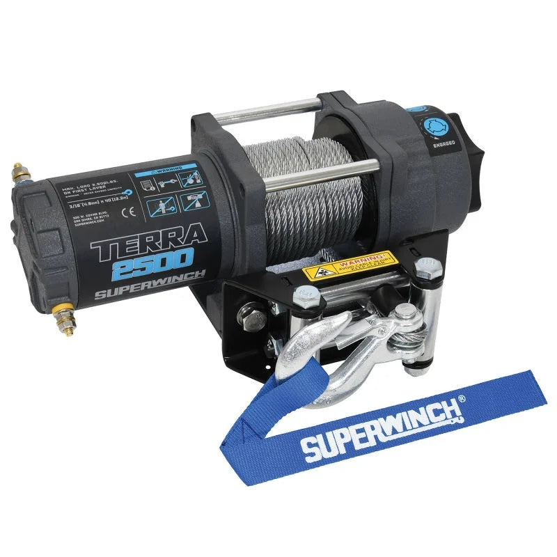 Superwinch 2500 LBS 12V DC 3/16in x 40ft Steel Rope Terra 2500 Winch - Gray Wrinkle - Back View