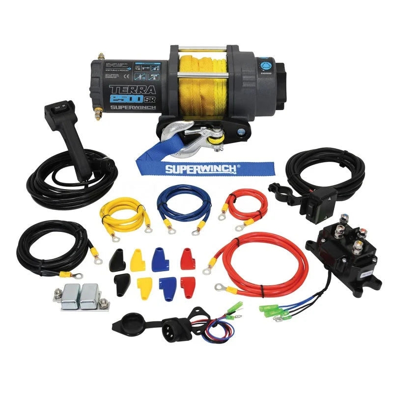 Superwinch 2500 LBS 12V DC 3/16in x 40ft Synthetic Rope Terra 2500SR Winch - Gray Wrinkle - Side View