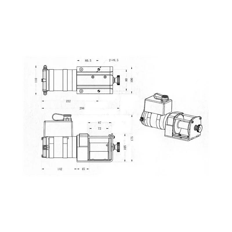Superwinch 3000 LBS 12V DC 3/16in x 40ft Steel Rope UT3000 Winch - Back View