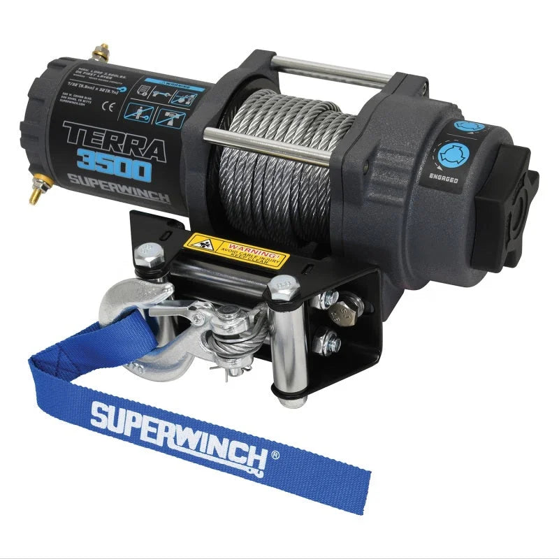 Superwinch 3500 LBS 12V DC 7/32 in x 32 ft Steel Rope Terra 3500 Winch - Gray Wrinkle - Side View