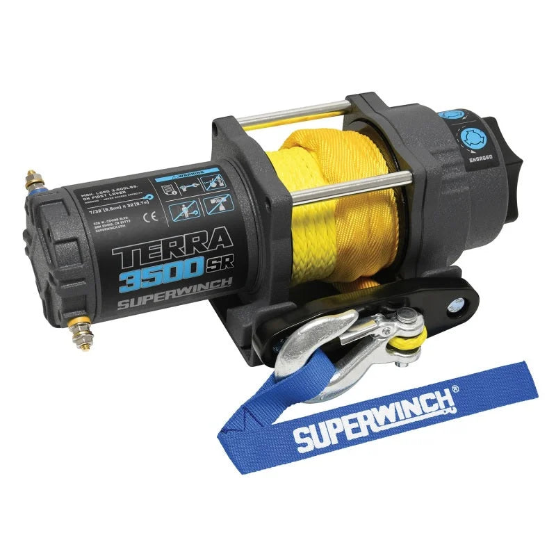 Superwinch 3500 LBS 12V DC 7/32in x 32ft Synthetic Rope Terra 3500SR Winch - Gray Wrinkle - Side View