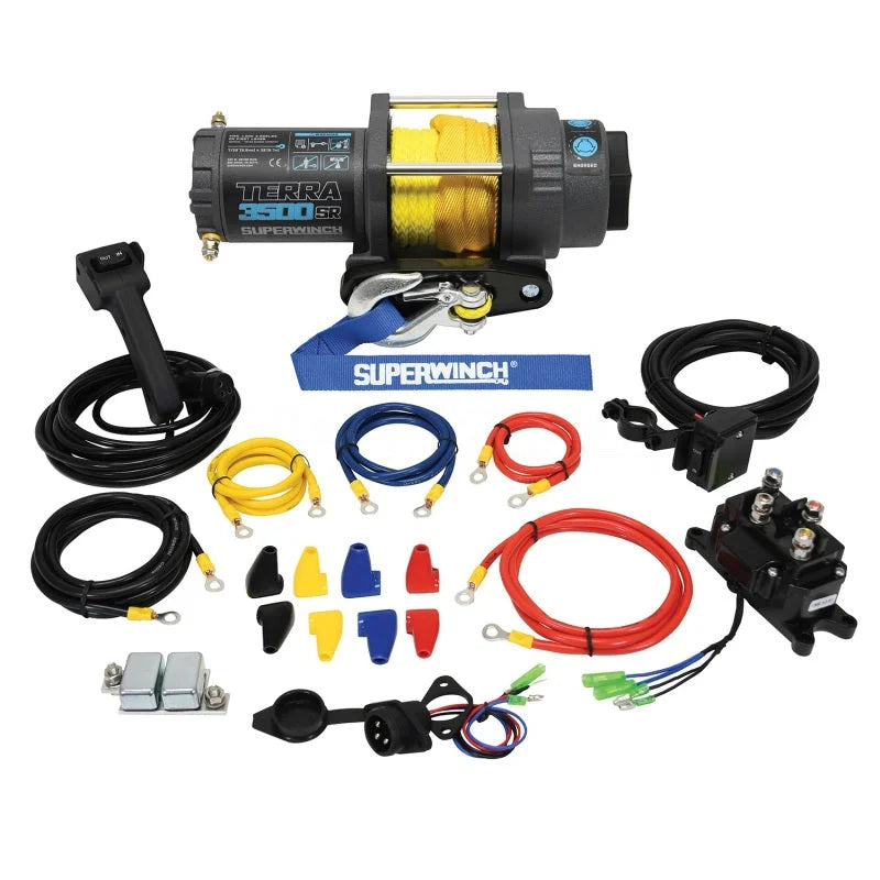 Superwinch 3500 LBS 12V DC 7/32in x 32ft Synthetic Rope Terra 3500SR Winch - Gray Wrinkle - Back View