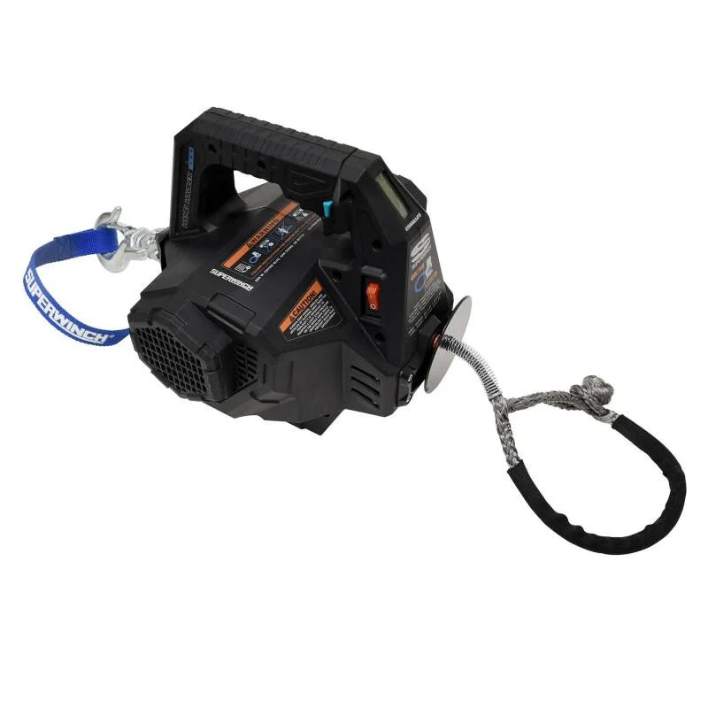 Superwinch Hand Hauler 1000 Winch 24 VDC 1000 lbs Line Pull Soft Shackle Rope End Safely - Side View