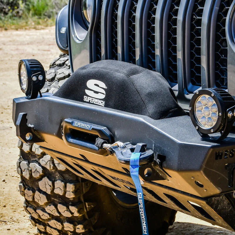 Superwinch Winch Cover for Sx 10000/12000/Talon 9.5 Integrated Winches - Blk Neoprene - Installation View