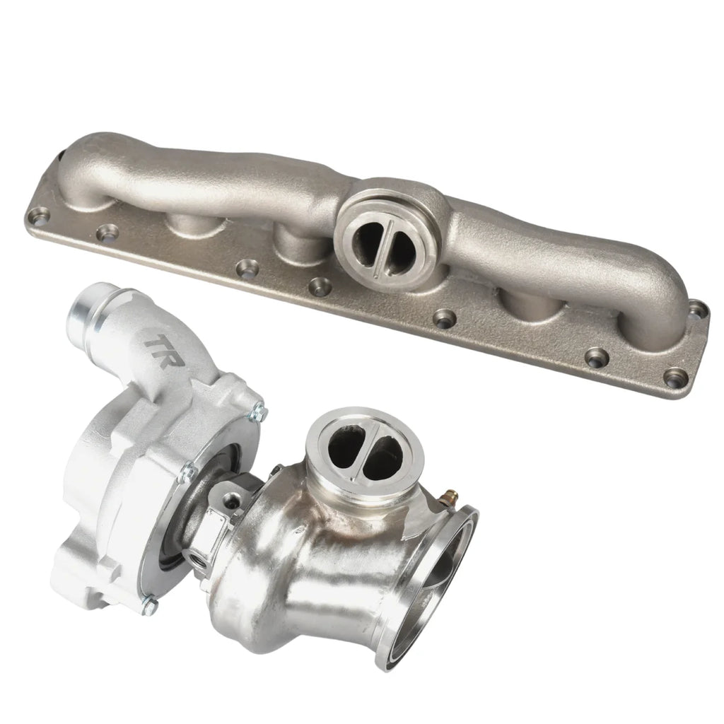 TR TW2009 DCBB BWX700 600HP Turbocharger with Exhaust Manifold for BMW N55 Engine - Side View