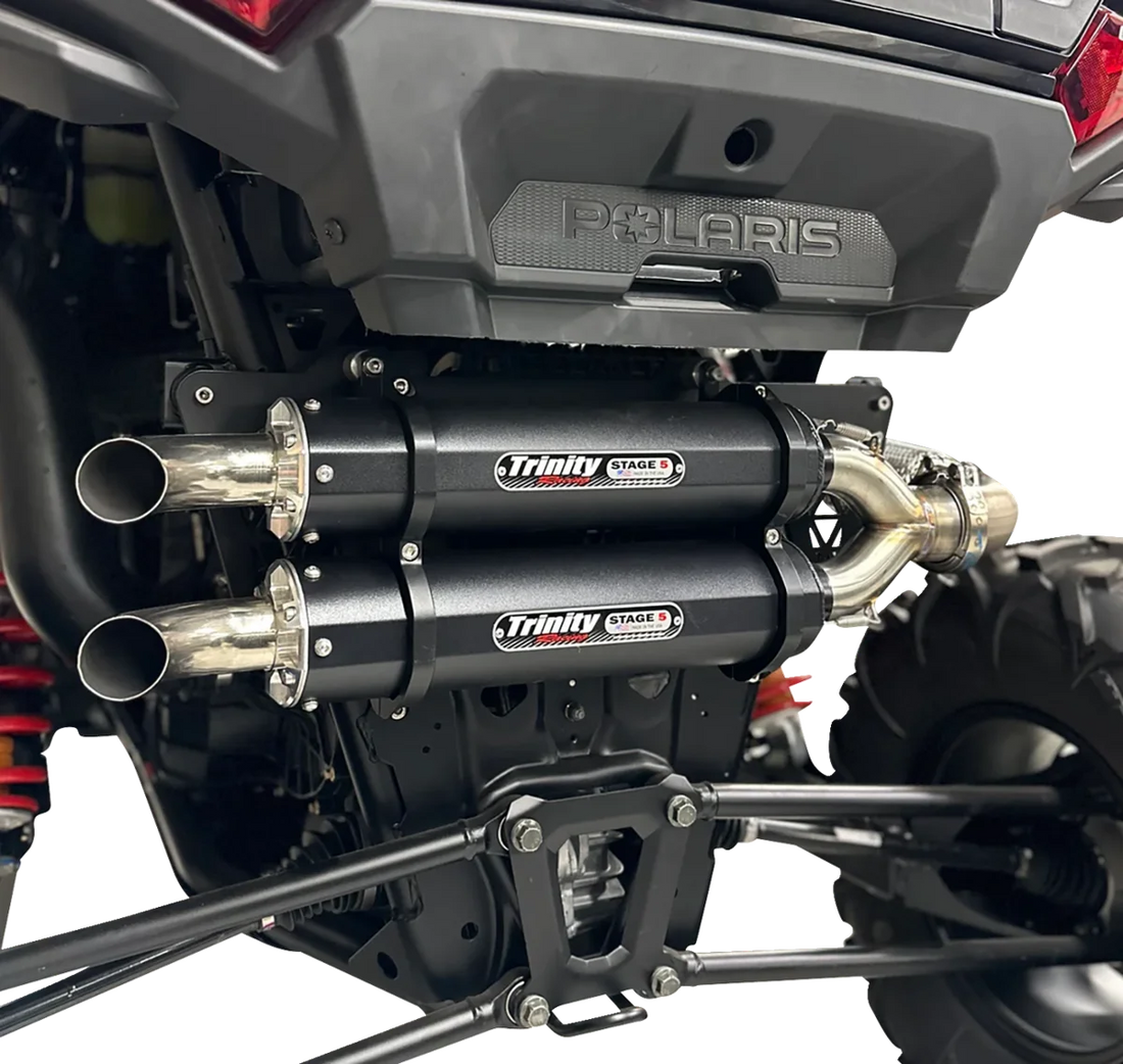 TRINITY RACING Dual Slip-On Mufflers - Brushed Stainless Steel - Detail View