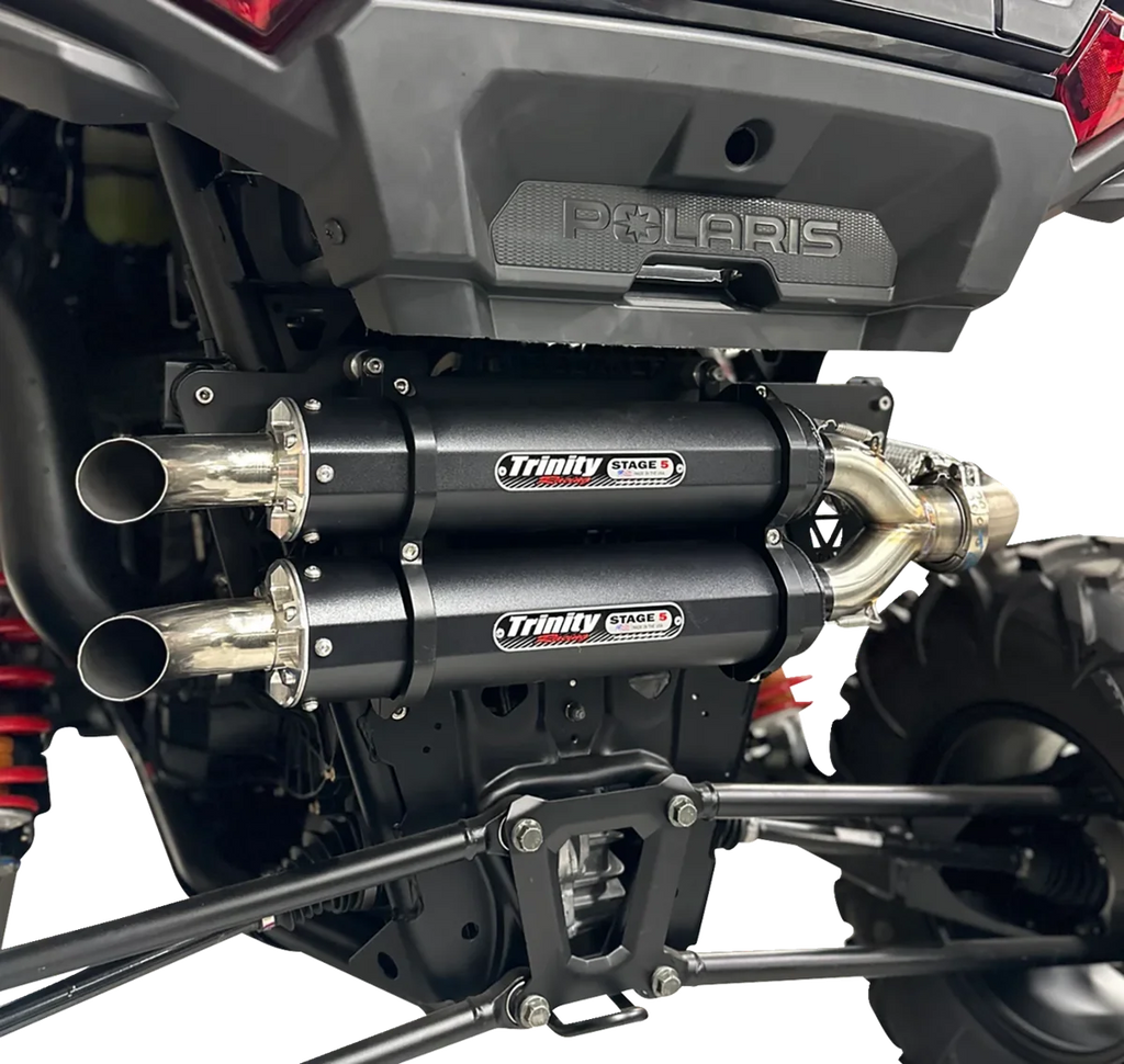 TRINITY RACING Dual Slip-On Mufflers - Brushed Stainless Steel - Detail View