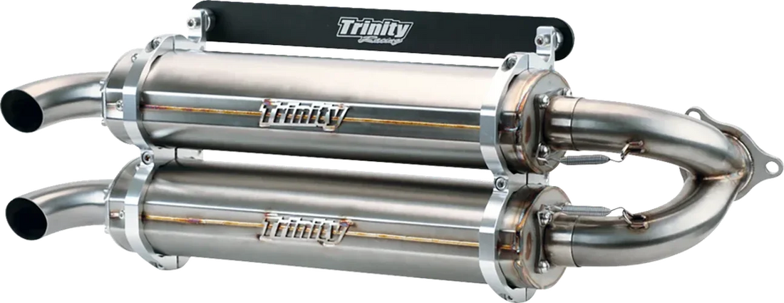 TRINITY RACING Dual Slip-On Mufflers - Brushed Stainless Steel - Side View