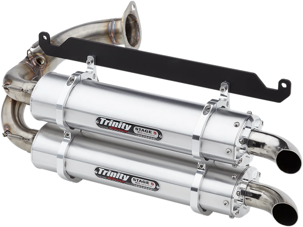 TRINITY RACING Stage 5 Slip-On Dual Muffler - Brushed Aluminum - Main Product View