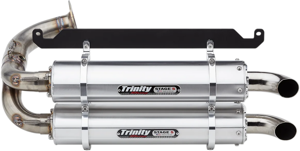 TRINITY RACING Stage 5 Slip-On Dual Muffler - Brushed Aluminum - Side View