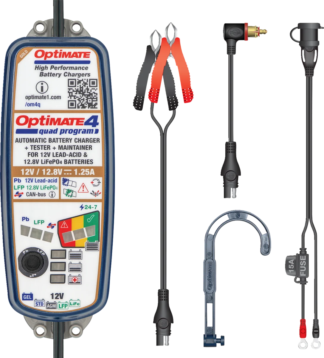 Tecmate Battery Charger/Maintainer - OptiMate™ 4 - Quad Program - Premium TM631PR - Back View