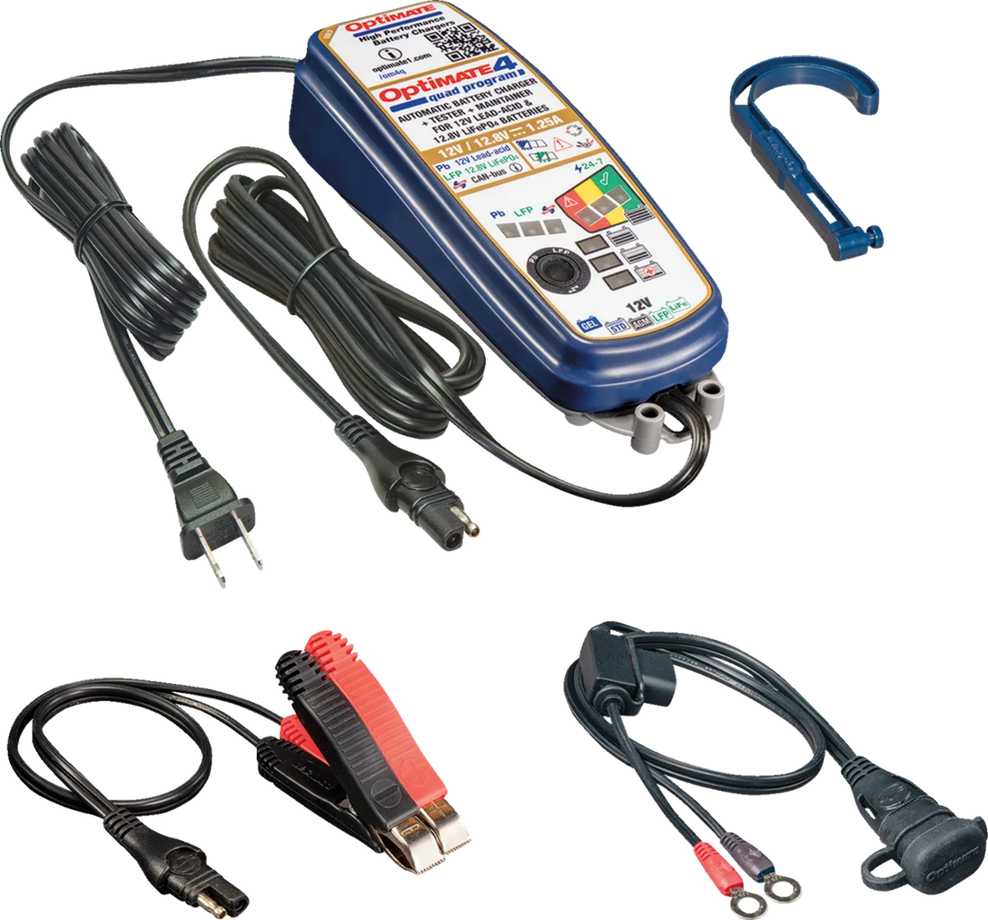 Tecmate Battery Charger/Maintainer - OptiMate™ 4 - Quad Program TM631 - Side View