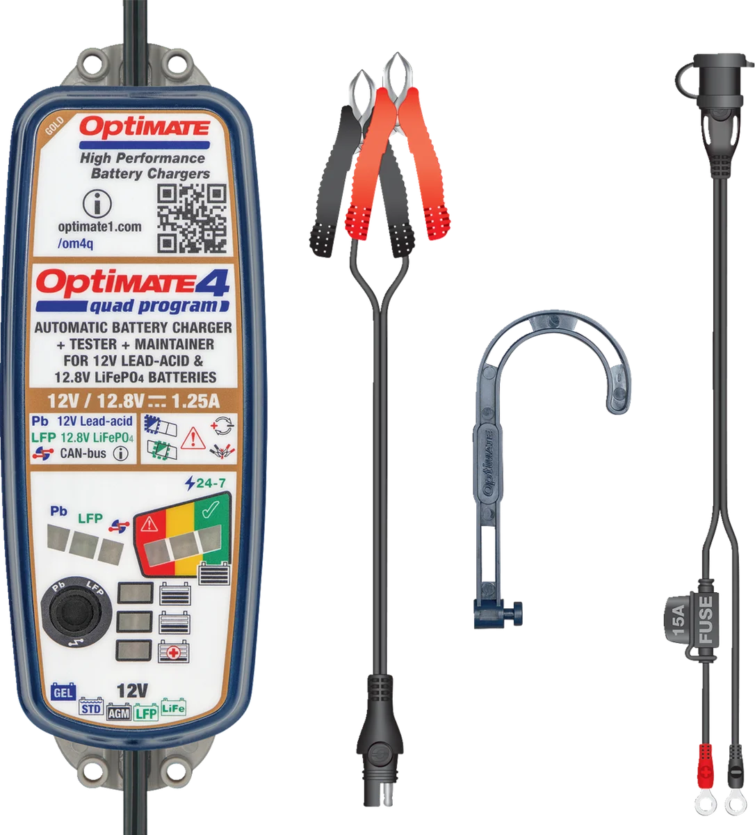Tecmate Battery Charger/Maintainer - OptiMate™ 4 - Quad Program TM631 - Back View