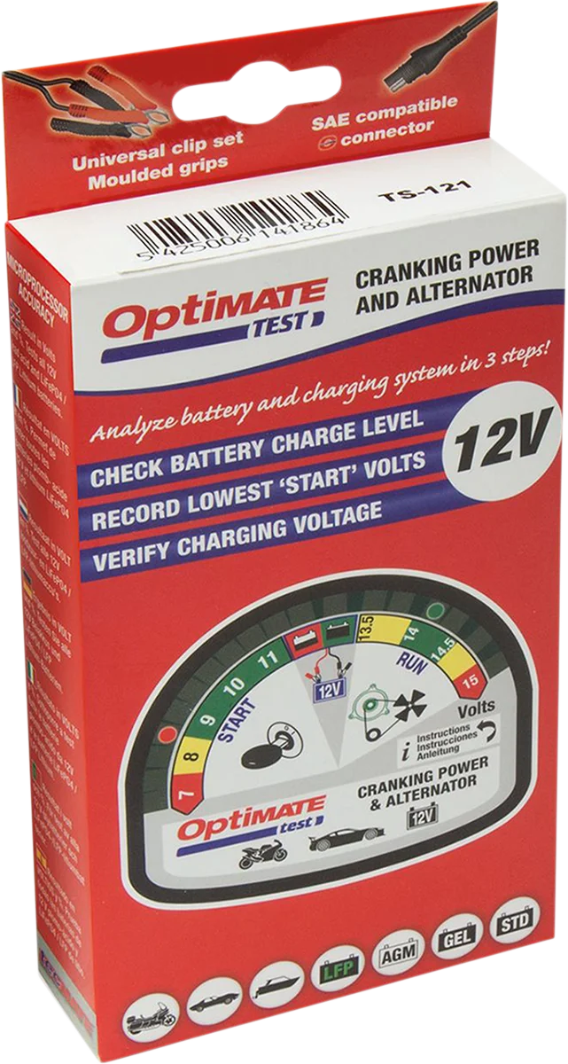 Tecmate Battery Charging System/Alternator Tester - Pocket - Battery Clip/12V TS-121 - Side View