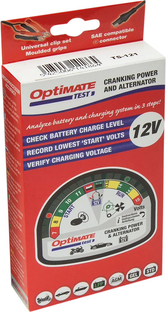 Tecmate Battery Charging System/Alternator Tester - Pocket - Battery Clip/12V TS-121 - Side View