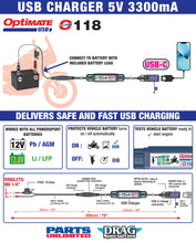 Load image into Gallery viewer, Tecmate Battery to USB-C Charger with SAE O-118 - Side View
