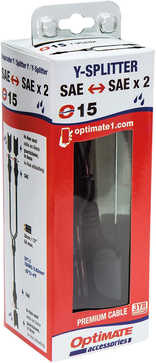 Tecmate Charger Cord - Unfused SAE Y-Splitter O-15 - Side View