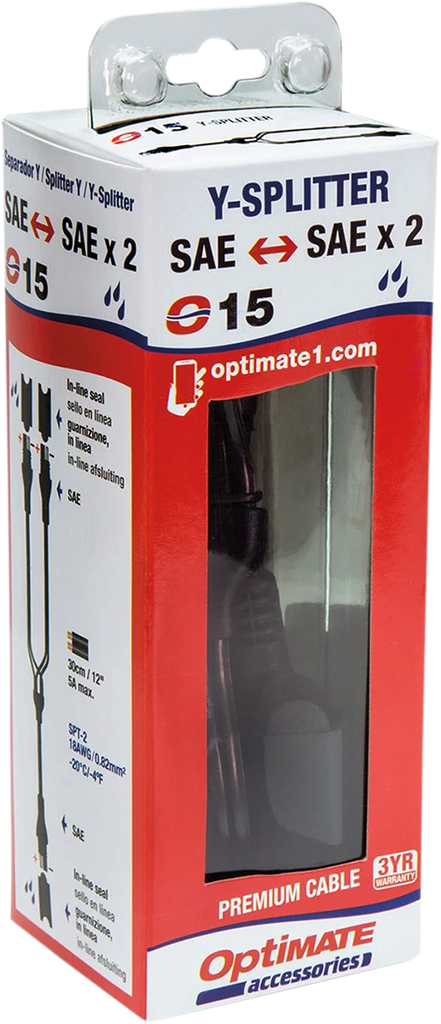Tecmate Charger Cord - Unfused SAE Y-Splitter O-15 - Side View