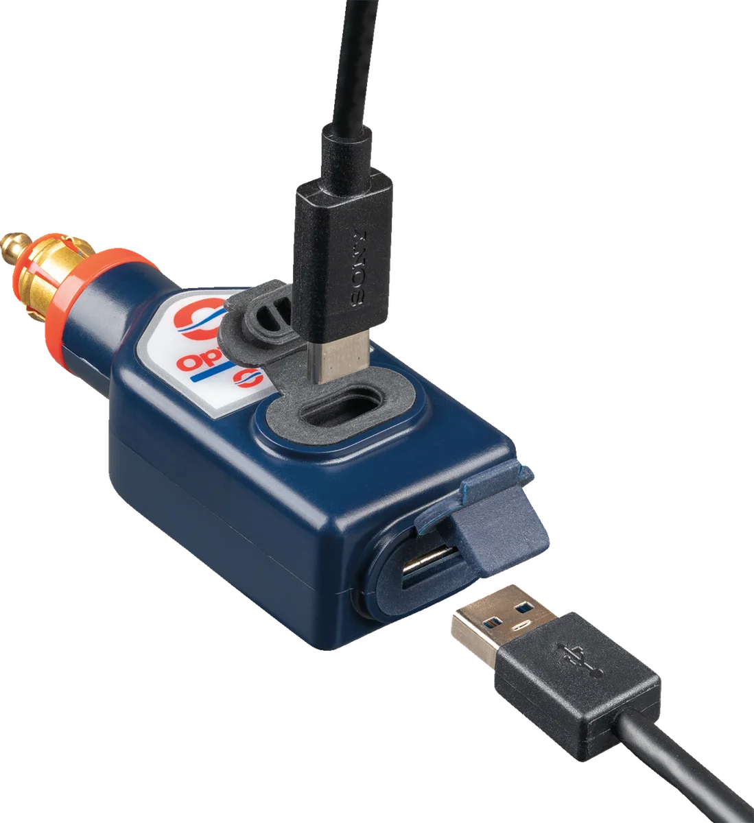 Tecmate Dual USB Charger - Optimate - 180° BIKE Plug/12V - In-Line O-119 - Back View